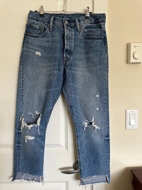 Levi's Women's Straight Distressed Blue Jeans